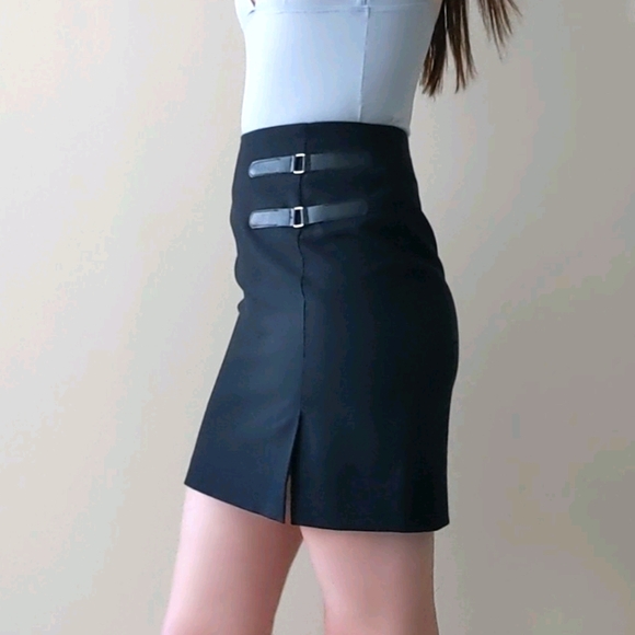 Black Mini Skirt with Buckle Detail - Picture 1 of 2